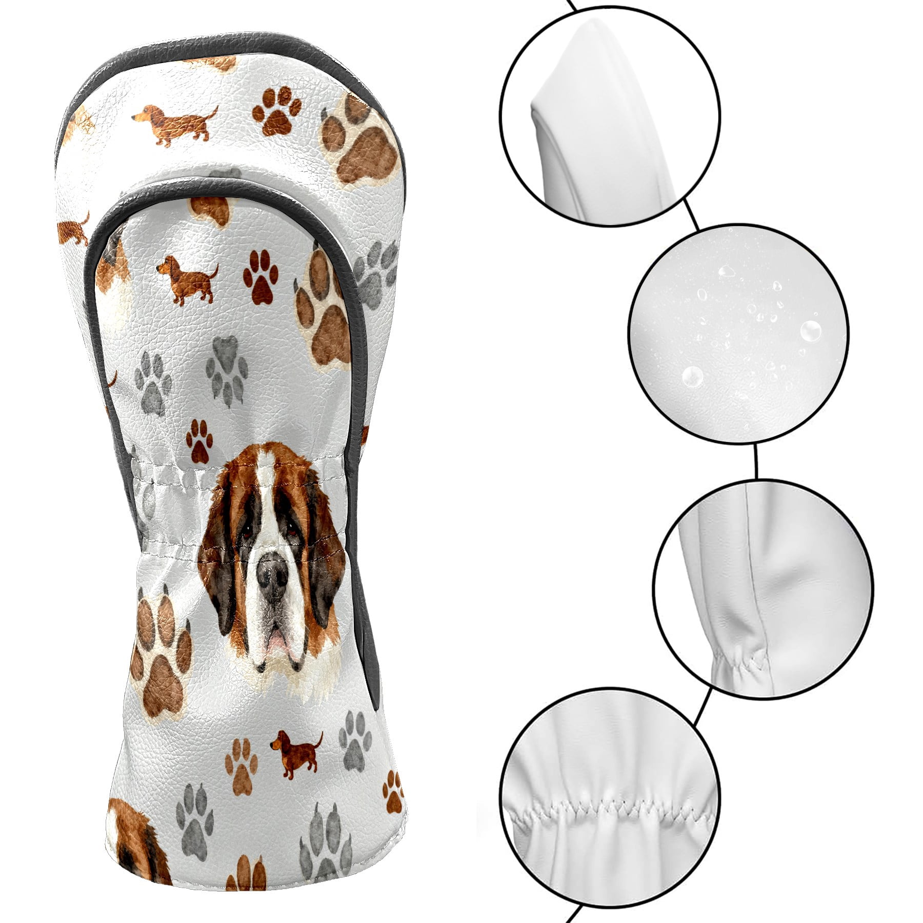 Golf Club Covers, Gray DogPaw Premium PU Leather Driver Hybrid Putter Head Covers with Velvet Lining, Waterproof Golf Gifts for Men Women