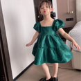 thumbnail image 2 of Robe Mignonne à Manches Bouffantes Col Carré Style Coréen pour Fille Vert 11, 2 of 17