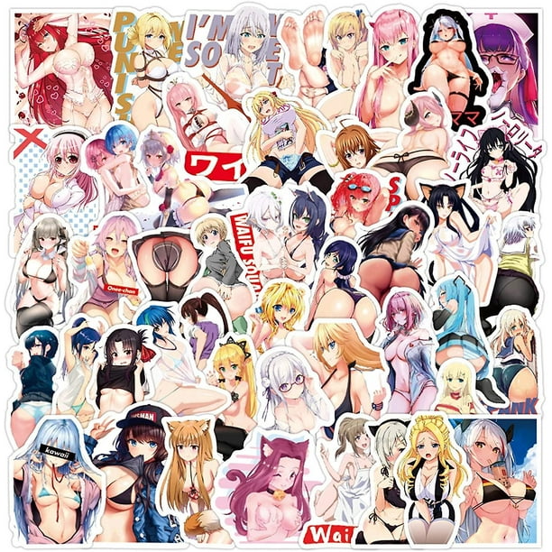 Ahegao-pegatinas de chicas de Anime sexys para adultos, calcomanías de vinilo impermeables para botellas de agua, ordenador portátil y monopatín