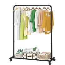 Clothing Garment Rack with Storage Shelves, Rolling Clothes Organizer on Wheels, Steel Frame Hanging Rack for Bedroom, Closet, Office, Black