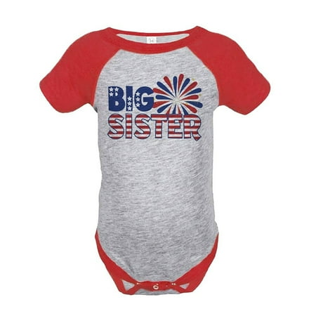 

Custom Party Shop Big Sister 4th of July Raglan OnepieceRed
