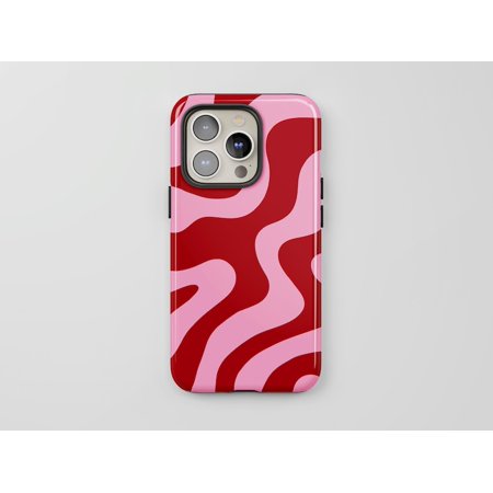 Red & Pink Swirl Tough Phone Case – Custom Wavy Abstract Retro Aesthetic Protective Cover for iPhone 17/16/15/14/13 Pro Max, Samsung Galaxy S25/S24/S24