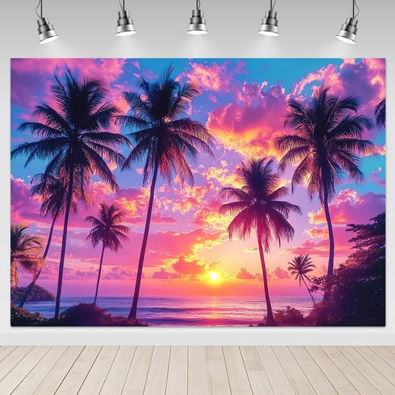 Summer Seaside Sunset Backdrop Purple Dreamlike Seaside Scenery Tropical Hawaiian Sea Wave Photos Photography for Wedding Bridal Shower