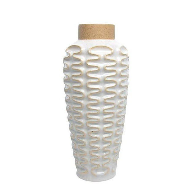 Benzara BM161663 Decorative Wavy Patterned Ceramic Vase, White