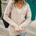 thumbnail image 4 of Odeerbi Cardigan for Women Open-Front Cardigan Sweaters Fashion Top Outwear Coat Sleeve Long Sleeve Daisy Coat Beige, 4 of 7