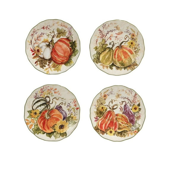 Certified International Set of 4 Pumpkin Fall Harvest Dessert Plates 8.5"