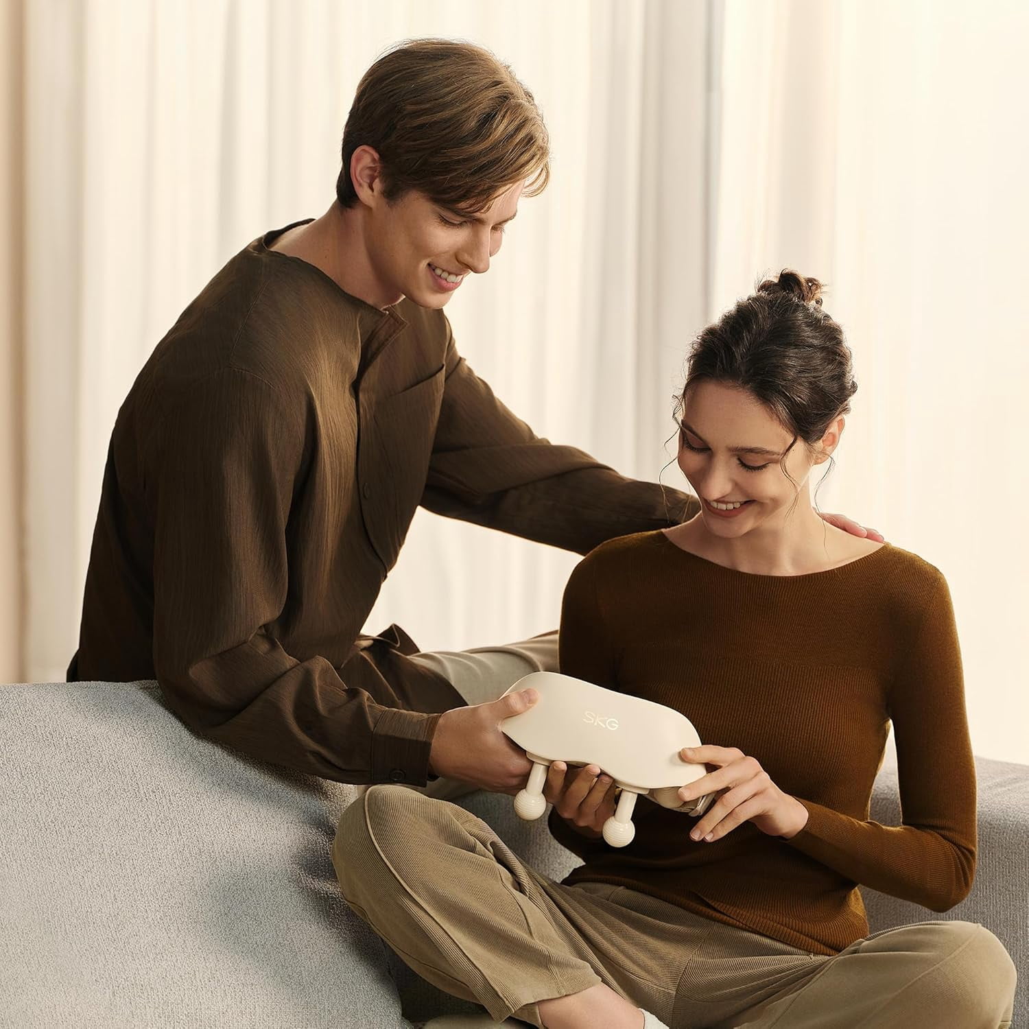 SKG Cordless Neck Massager, Portable Electric Device Featuring Multiple Intensity Levels and Comfortable Warm Function, Designed for Daily Relaxation at Home or Office