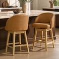 thumbnail image 2 of ReNest 27" Counter Height Bar Stools, Upholstered Barrel Back Barstools with Solid Wood Legs & Footrest, for Kitchen Island & Home Bar, Camel Faux Leather, Set of 2, 2 of 16