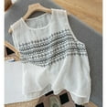 thumbnail image 5 of Holzkary Linen Tank Tops for Women,Sleeveless Tops Casual Summer Loose Fit T Shirts Solid Color Tunic Tank Tops Crew Neck Tee Sleeveless Vest Suspender Solid Color Embroidered Vest Top White M, 5 of 5