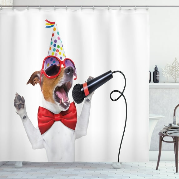 Ambesonne Popstar Party Shower Curtain, Birthday Doggy, 69"Wx84"L, Multicolor