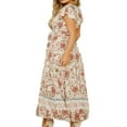 thumbnail image 3 of Femmes V-Cou Floral Split Robe Boho Été Plage Décontracté Longue Robe de Soleil, 3 of 4