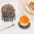thumbnail image 3 of Yayeee 6 PCS Drink Coasters with Holder Set Woven Absorbent Round Tabletop Hot Pad, Orange Colorful Flowers, 3 of 7