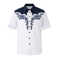 thumbnail image 4 of HOWPAY Westren Cowboy Shirts for Men Short Sleeve Button down Shirt Embroidered Print Vintage Top Work Party Wedding Summer Clothes Navy L, 4 of 4