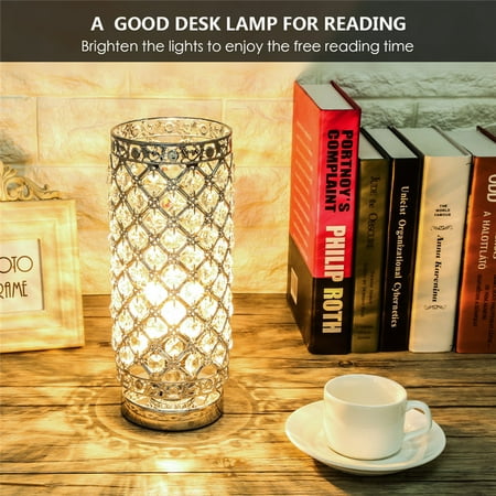 Crystal Table Lamp, Modern Table Light with Sliver Lamp Shade Night Light Fixture for Living Room Bedroom