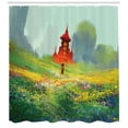 thumbnail image 3 of Ambesonne Landscape Shower Curtain, Flower Scary Castle, 69"Wx70"L, Red Green, 3 of 3