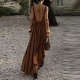 thumbnail image 6 of THDHVS Maxi Dress,Solid Color V Neck Spaghetti Strap Ruched Ankle Length Dress Loose Casual Style,Summer Dresses for Women Brown XL, 6 of 8
