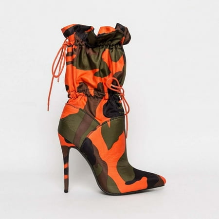 

Fesfesfes Womens Hiking Boots High-Heels Mid Calf Boots Camouflage Pattern 10CM High Heels Pointed Boots 6(38)