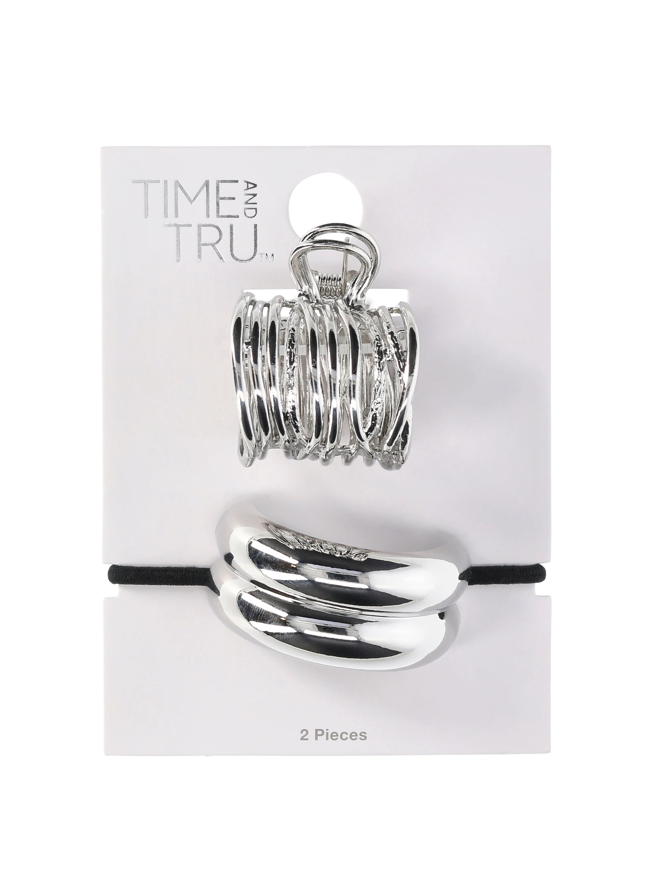 Time and Tru Metal Claw and Hair Tie, Silver