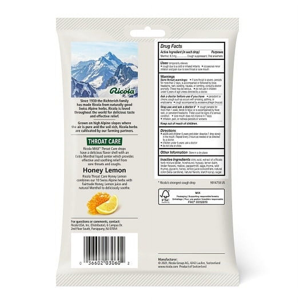 (Price/Case)Ricola 3000218 Max Honey Lemon Throat Care, 34 Count, 6 per box, 6 per case