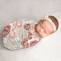 Sweet Jojo Designs Peony Floral Garden Pink and Ivory Swaddle Blanket