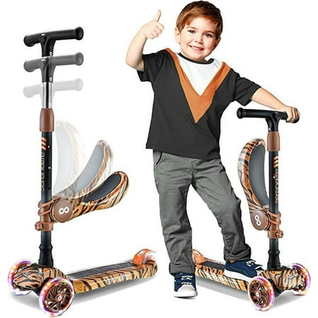 SereneLife 3 Wheeled Adjustable Scooter for Kids - 2-in-1 Sit/Stand Toy Scooters w/ Flip-Out Seat