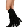 thumbnail image 6 of Women Faux Suede Fringe Knee High Chunky Heel Western Boots 19628, 6 of 6