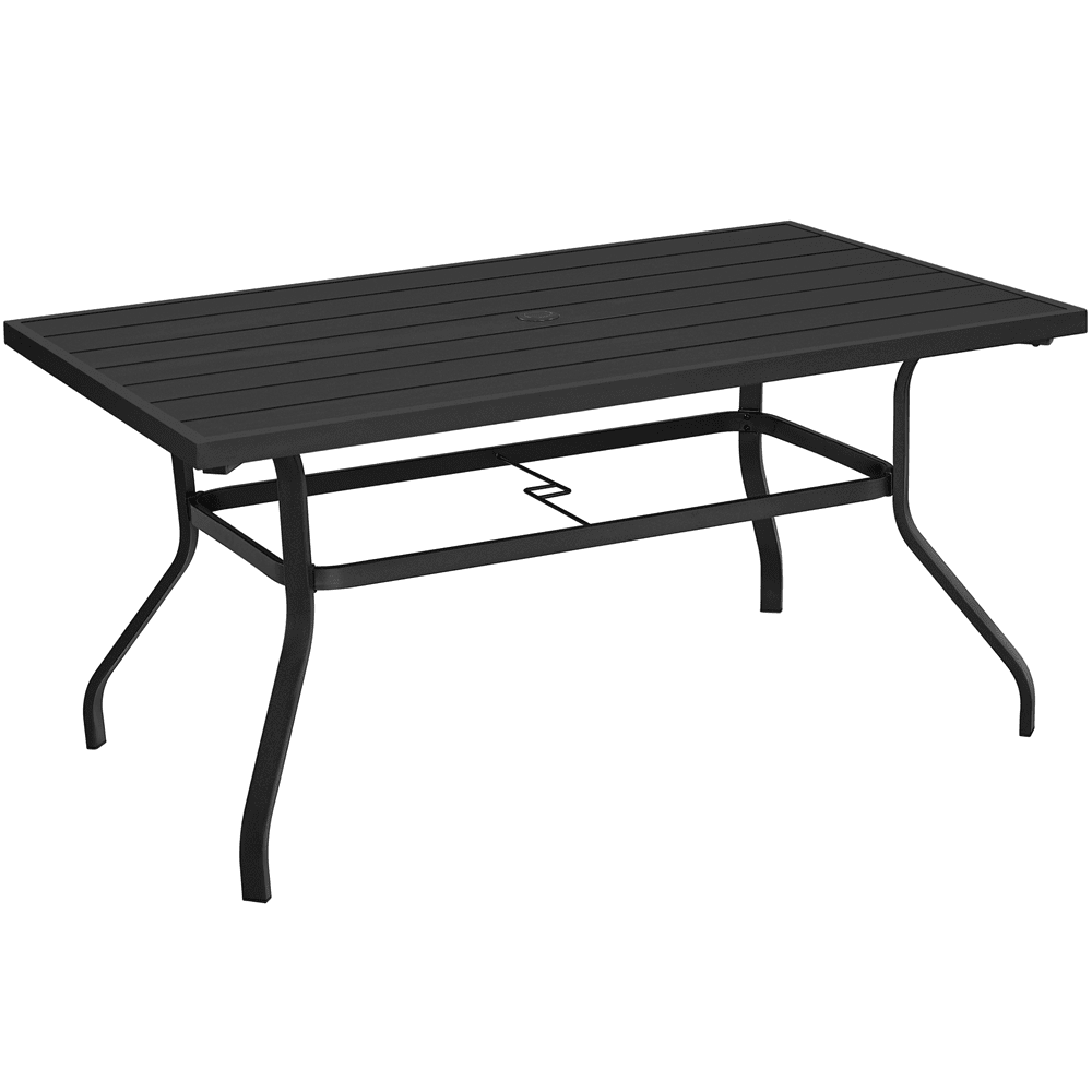 Easyfashion Outdoor Dining Bistro Table with Umbrella Hole, Black