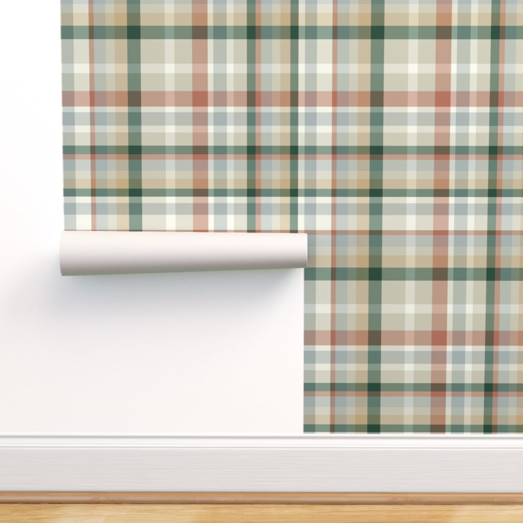 Peel & Stick Wallpaper 3ft x 2ft - Autumn Plaid Neutral Classic Check