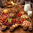 thumbnail image 4 of Taotanxi 2 Pack Highland Cow Wooden Charcuterie Board, 12"x11" Rustic Farmhouse Serving Board Made from Natural Solid Wood with Compartments for Cheese, Meat, Fruit Snack, Mother's Gift for Women Men, 4 of 7