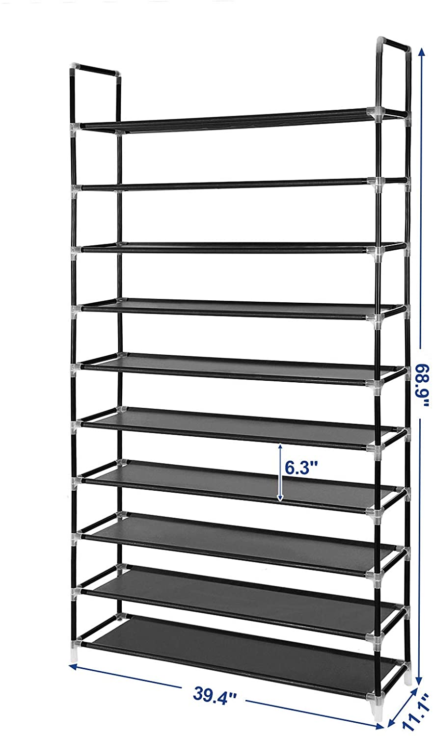4 tier metal shoe rack on Songmics 10 Tiers Shoe Rack 50 Pairs Non Woven Fabric Shoe Tower Organizer Cabinet 39 4 X 11 1 X 68 9 Inches Black Ulsh11h Walmart Com Walmart Com