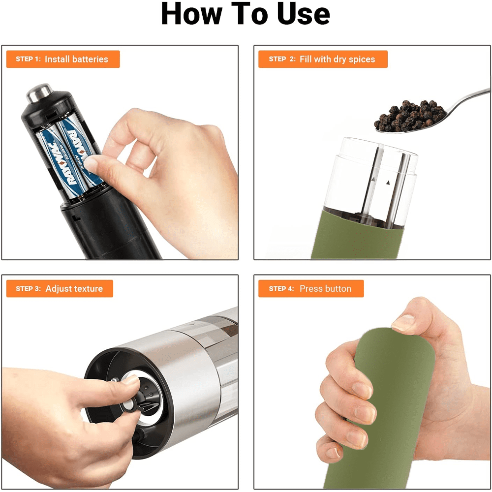 Battery Operated Salt and Pepper Grinder Set (Pack of 2 Mills) - Complimentary Mill Rest
