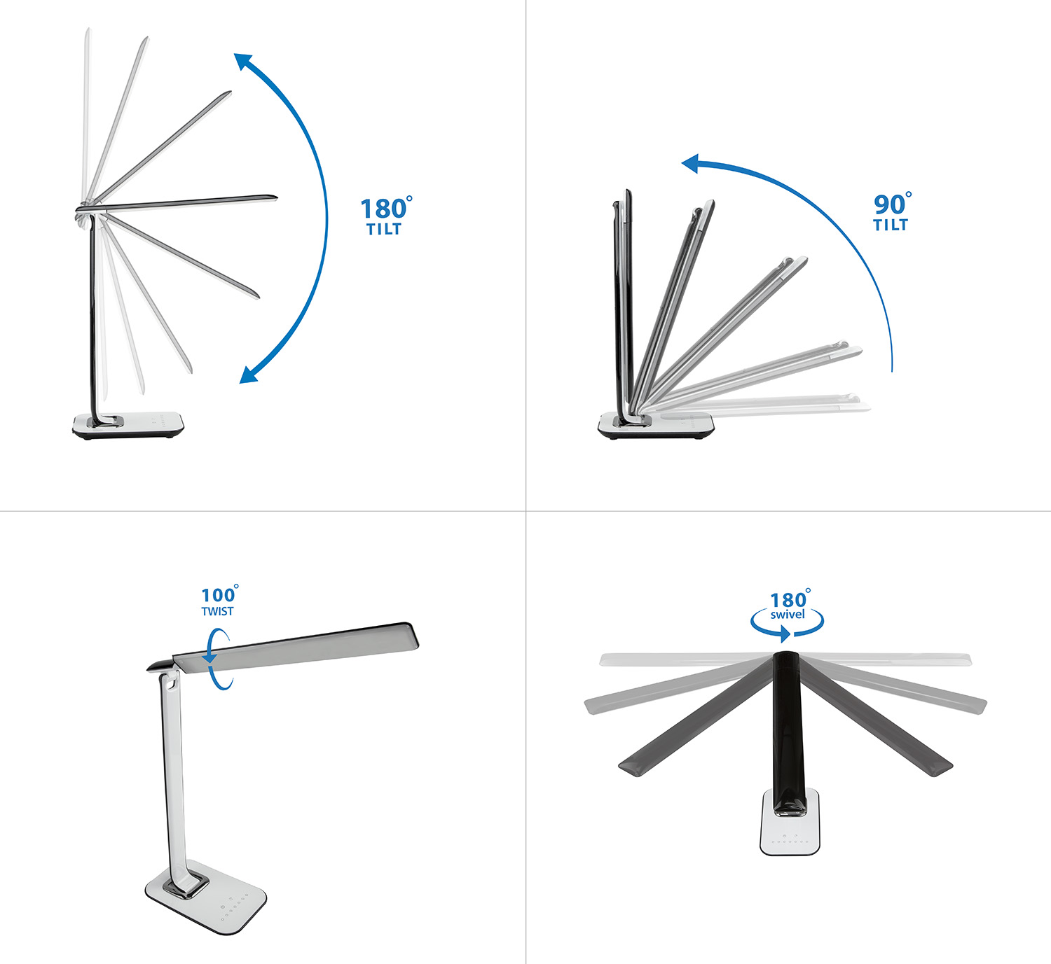 Turcom Dimmable Eye-caring LED Desk Lamp for Chargers with adjustable light intensity and Color