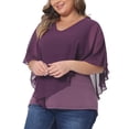 thumbnail image 4 of Agnes Orinda Women's Plus Size Valentines Day Tops V Neck Flowy Shirt Double Layered Chiffon Blouse 2X Purple, 4 of 6