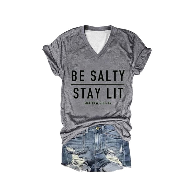 Camiseta informal de manga corta con estampado y cuello en V para mujer