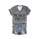 thumbnail image 1 of Camiseta informal de manga corta con estampado y cuello en V para mujer, 1 of 2