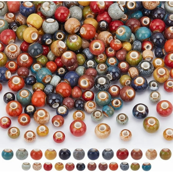 216 Pcs Round Porcelain Beads 24 Styles Fancy Glazed Porcelain Beads Handmade Ceramic Beads Spacer Beads for DIY Earrings Bracelet Necklaces Crafting Jewelry Making