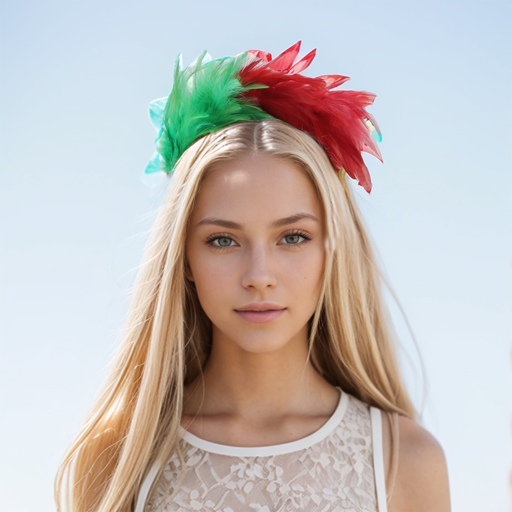 Unique Bargains Christmas Feathers Headband in Red and Green Color 1 Piece