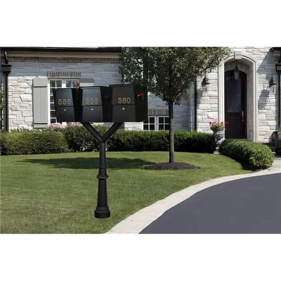 Qualarc PENPST3-800-LS Penfield Triple Mailbox Post System, Decorative Fluted Base with 3 Letter Sentry Mailboxes - Black