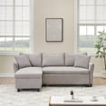 thumbnail image 2 of 80-inch Sleeper Sofa Couch with Pull Out Bed, Corduroy L Shaped Sleeper Sofa with Storage, Convertible Sectional Sleeper Sofa w/Chaise and 3 Back Cushions for Living Room, Office, Gray, 2 of 9