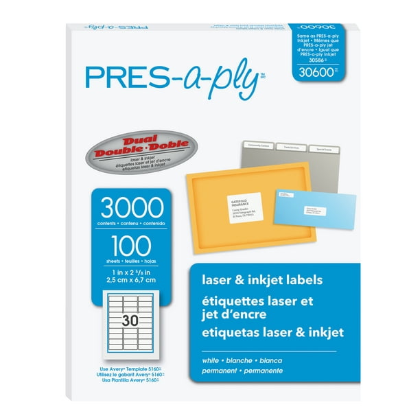 Soplar Oposición residuo PRES-a-ply White Labels, 1" x 2-5/8", Permanent-Adhesive, 30-up, 3000  labels - Walmart.com