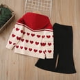 thumbnail image 6 of Cowsor Toddler Girls Hooded Heart Print Sweater Set Long Sleeve Top Pants Two Piece Warm Casual Outfit For Spring Fall Winter 1-12 Years Old, 6 of 7