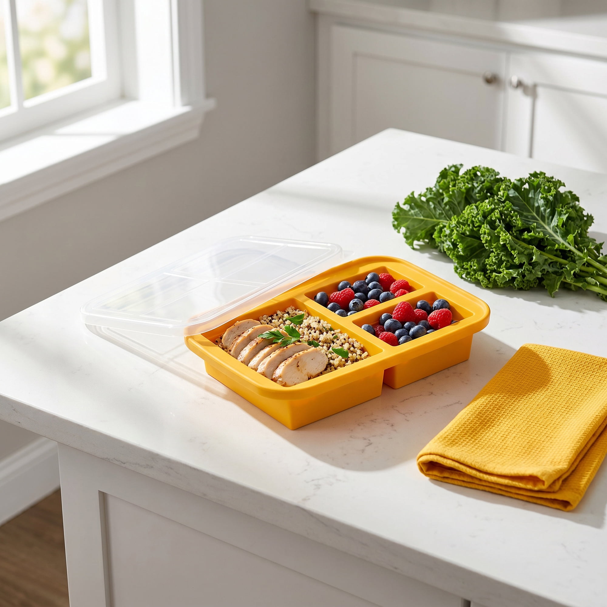 Unique Bargains Silicone Leak-Proof Meal Prep Container Lunch Bento Box Orange-2