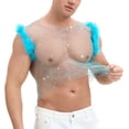 thumbnail image 3 of Alkepwun Mens Tank Tops Openwork Mesh Rhinestone Muscle Shirts with Feather Accents Summer Solid-Color Sexy Breathable Round-Neck Top, 3 of 5