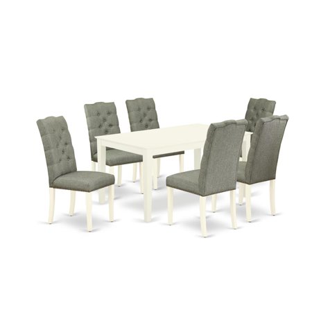East West Furniture Dining Room Set Linen White CAEL7-LWH-07 East West Furniture Dining Room Set Linen White CAEL7-LWH-07