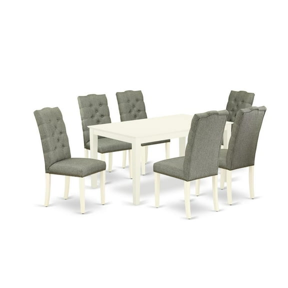 East West Furniture Dining Room Set Linen White, CAEL7-LWH-07
