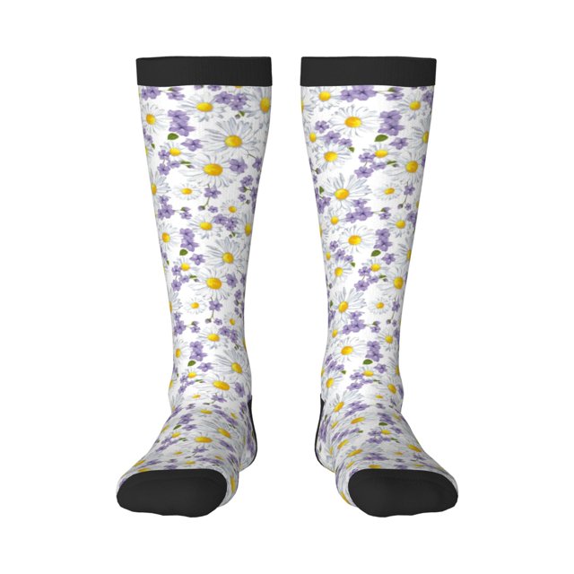 Fotbe Daisies Flowers Calcetas Divertidas Estampadas para Hombre y Mujer, Calcetas de Algodón hasta la Rodilla para Caminar, Correr, Enfermería y Embarazo