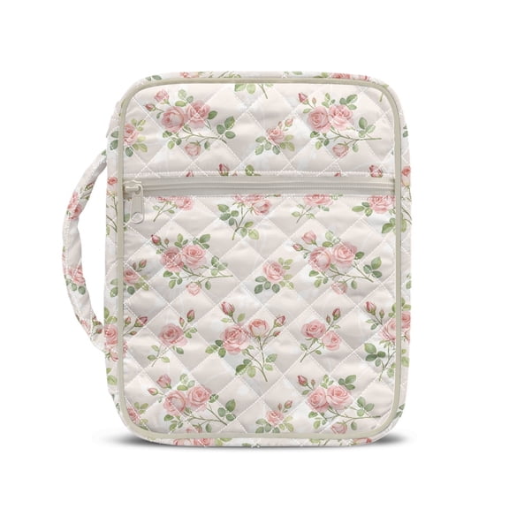 HELLHERO Pink Rose Pattern Portable Bible Cover Case for Iglesia Daily Life, Elastic Polyester Bibles Study Bag with Top Handle