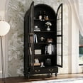 thumbnail image 3 of WIAWG 77.2" Tall Arched Kitchen Pantry with 5-Tier Shelves, Modern Wood Kitchen Storage Cabinets with Drawer, Vintage Handles & Wooden Legs, Black, 3 of 11