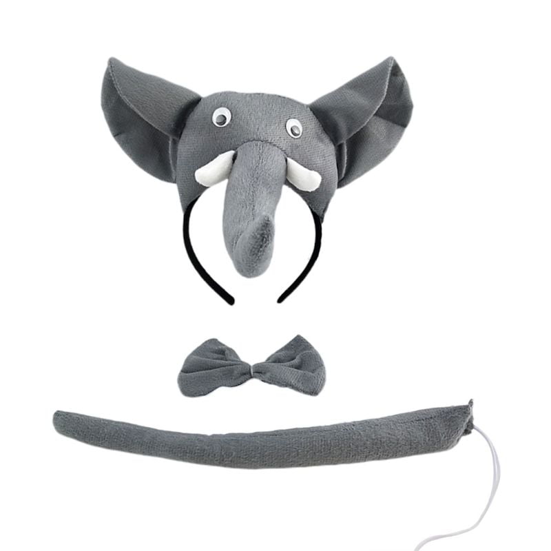 3PC DRESS UP SET-COSTUME-PARTY ELEPHANT HEADBAND HAIRBAND+BIG EARS+BOW TIE+TAIL