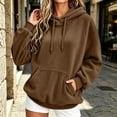 thumbnail image 6 of AKOEE Flannel Hoodies for Women with Kangaroo Pocket Baggy Sweater Tops Drawstring Fleece Hooded Sweatshirt (L, Brown), 6 of 8